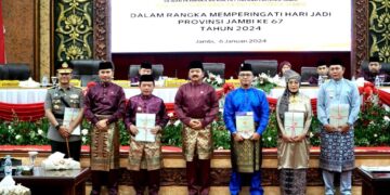 Edi Purwanto Sampaikan Capain DPRD Jambi selama dilantik hingga Akhir 2023 di Paripurna HUT Jambi ke 67.